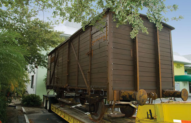 The boxcar as displayed in front of the Holocaust Museum.