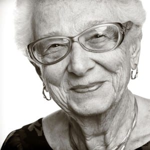 black and white photo of survivor lorie mayer